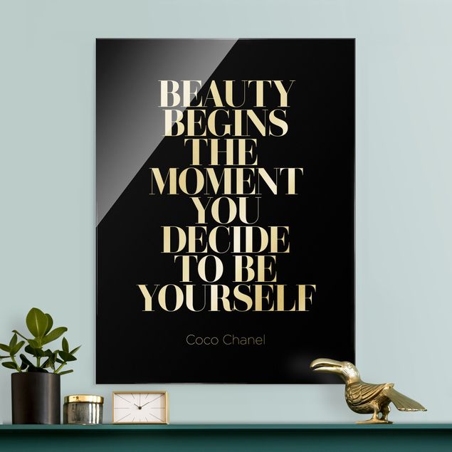 Glass print - Be yourself Coco Chanel Black - Portrait format