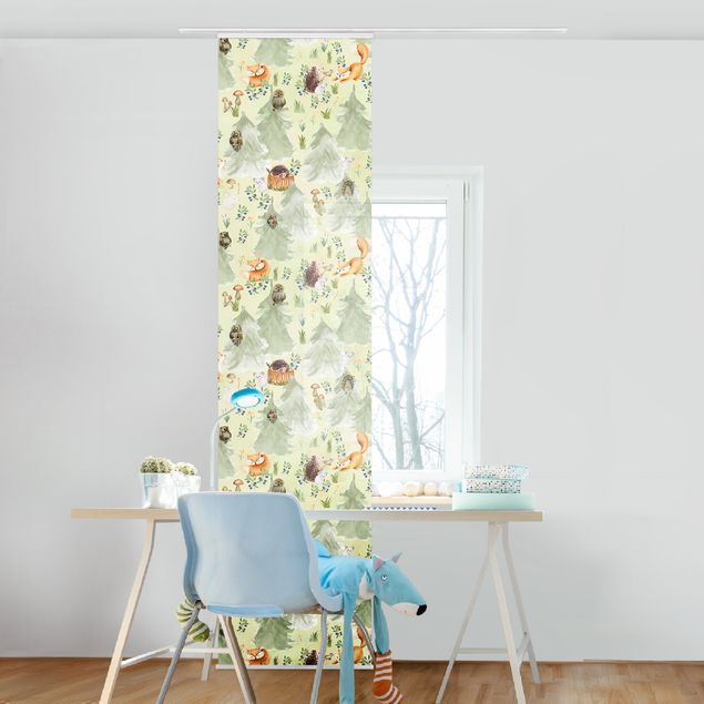 Sliding panel curtain - Fox And Owl With Trees