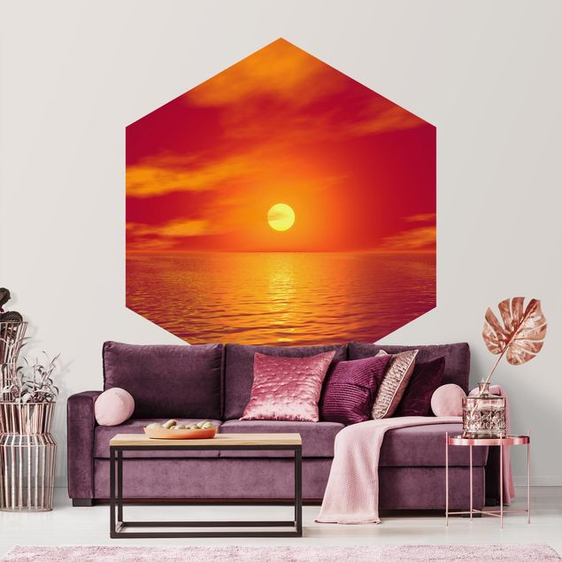 Self-adhesive hexagonal pattern wallpaper - Beautiful Sunset