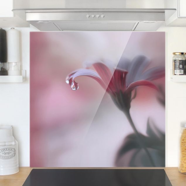 Glass splashback kitchen flower Invisible Touch