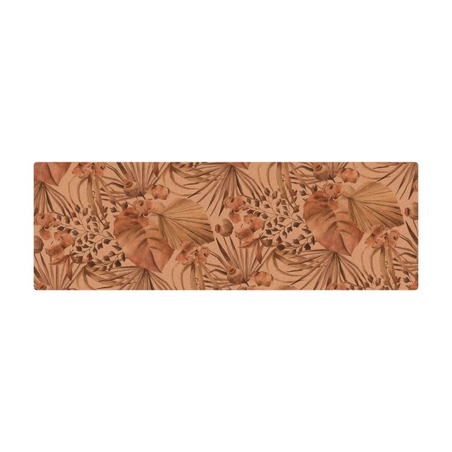rug under dining table Beige Palm Leaves