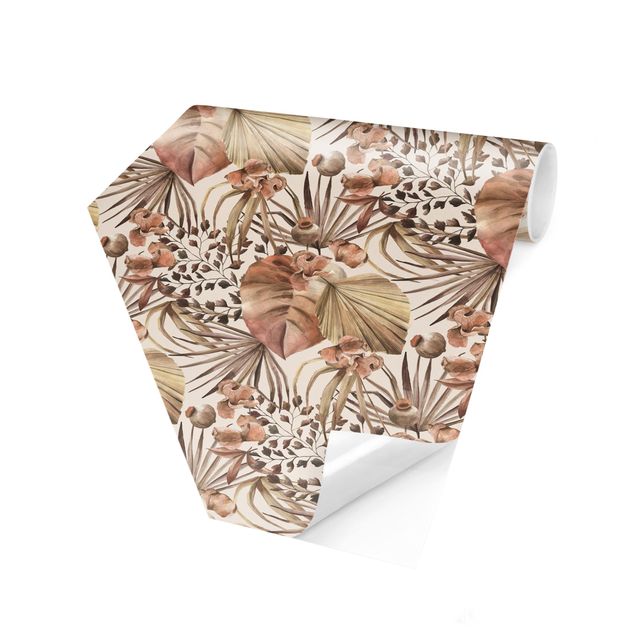 Self-adhesive hexagonal pattern wallpaper - Beige Palm Leaves