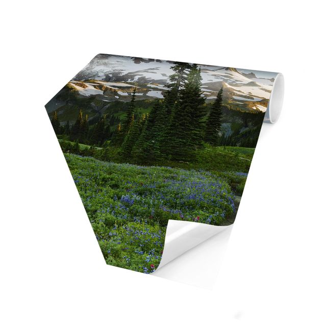 Self-adhesive hexagonal pattern wallpaper - Mountain View Meadow Path