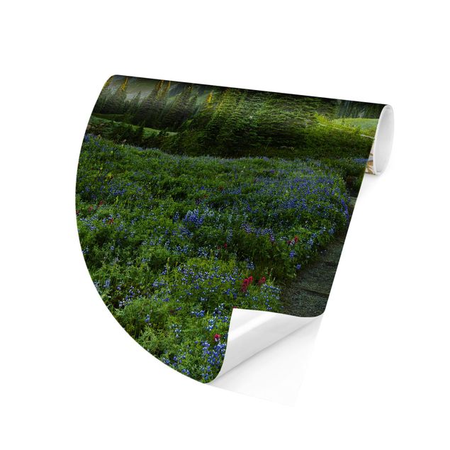 Self-adhesive round wallpaper - Mountain View Meadow Path