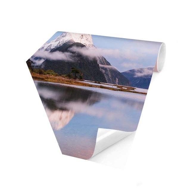 Self-adhesive hexagonal pattern wallpaper - Mountains At A Stretch Of Water