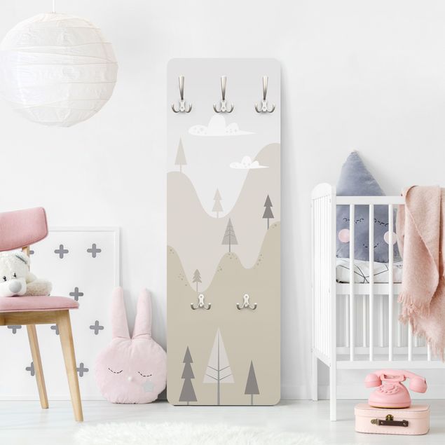 Coat rack kids - Mountains In Beige With Trees