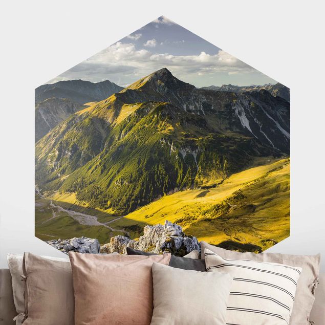 Self-adhesive hexagonal wall mural Mountains And Valley Of The Lechtal Alps In Tirol