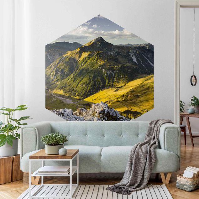 Self-adhesive hexagonal pattern wallpaper - Mountains And Valley Of The Lechtal Alps In Tirol