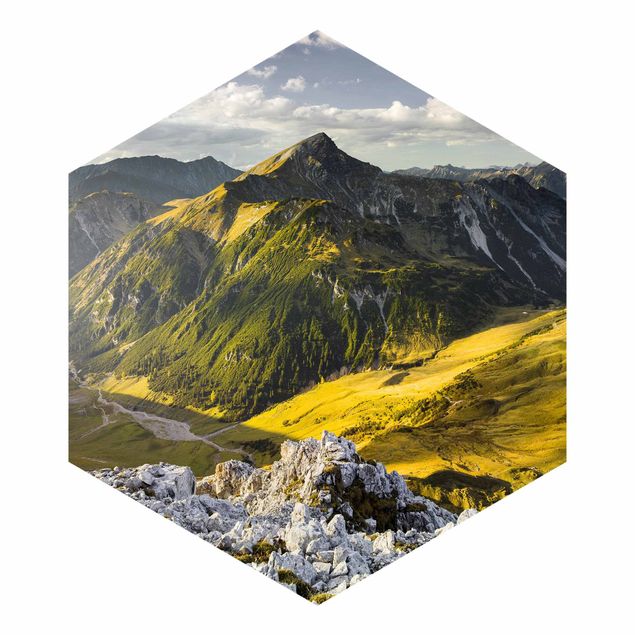 Self-adhesive hexagonal pattern wallpaper - Mountains And Valley Of The Lechtal Alps In Tirol