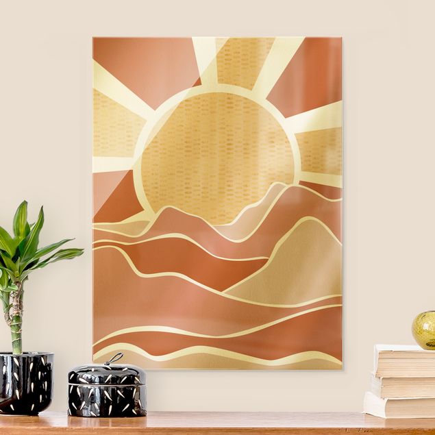 Glass print - Mountainous Landscape With Golden Sunrise - Portrait format