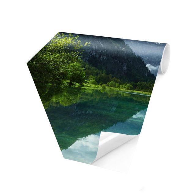 Self-adhesive hexagonal pattern wallpaper - Mountain Lake With Reflection