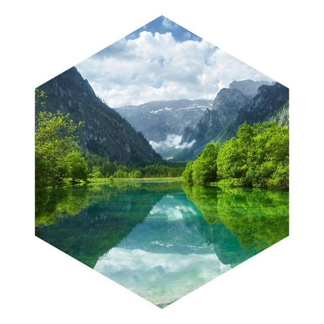 Self-adhesive hexagonal pattern wallpaper - Mountain Lake With Reflection