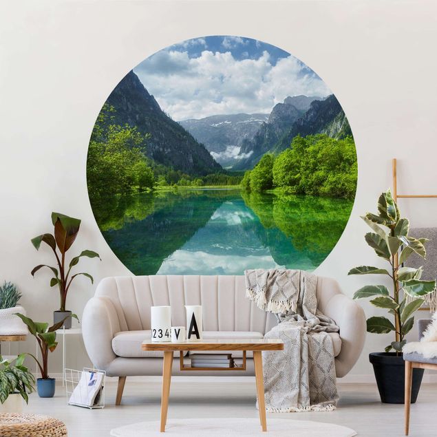 Self-adhesive round wallpaper - Mountain Lake With Water Reflection