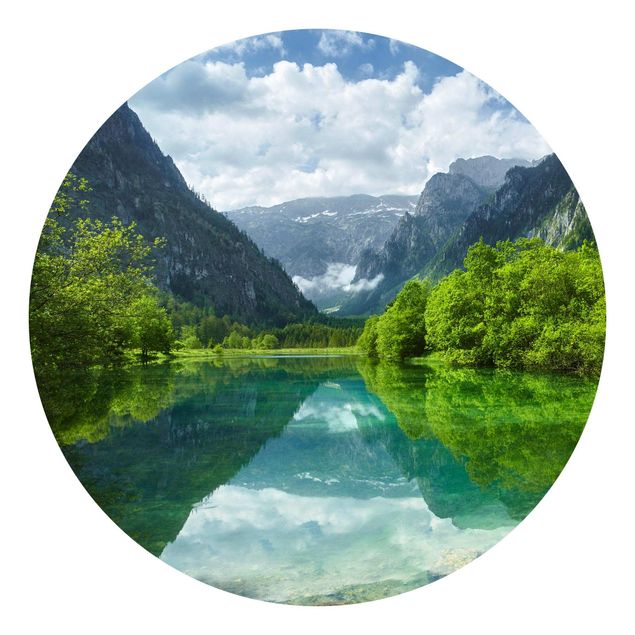 Self-adhesive round wallpaper - Mountain Lake With Water Reflection