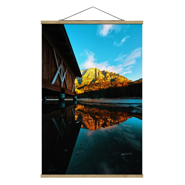 Fabric print with poster hangers - Reflected Mountains In the Dolomites - Portrait format 2:3
