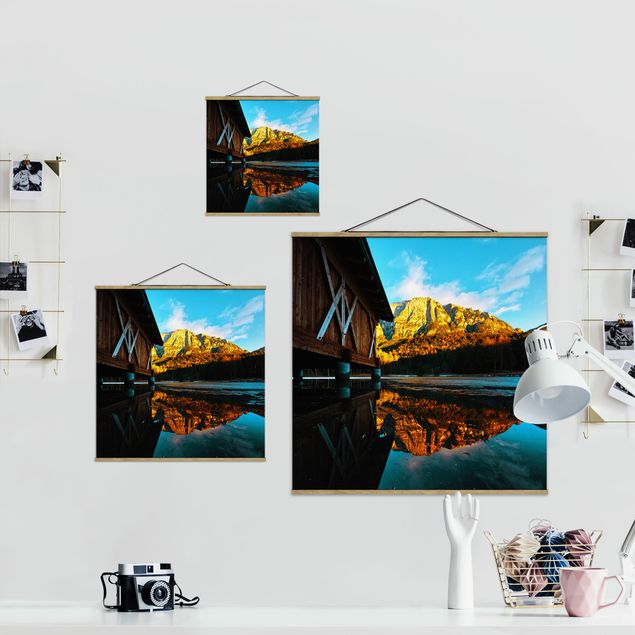 Fabric print with poster hangers - Reflected Mountains In the Dolomites - Square 1:1