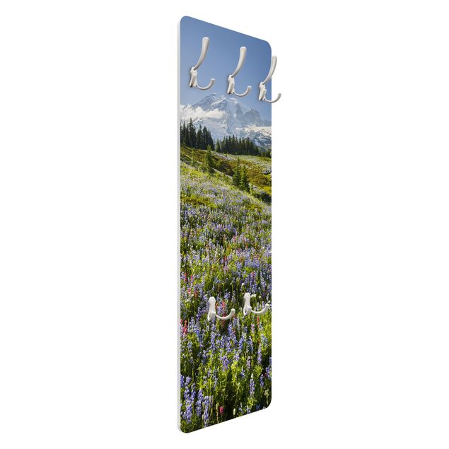 Coat rack - Mountain Meadow With Red Flowers in Front of Mt. Rainier