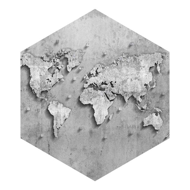 Self-adhesive hexagonal wall mural - Concrete World Map