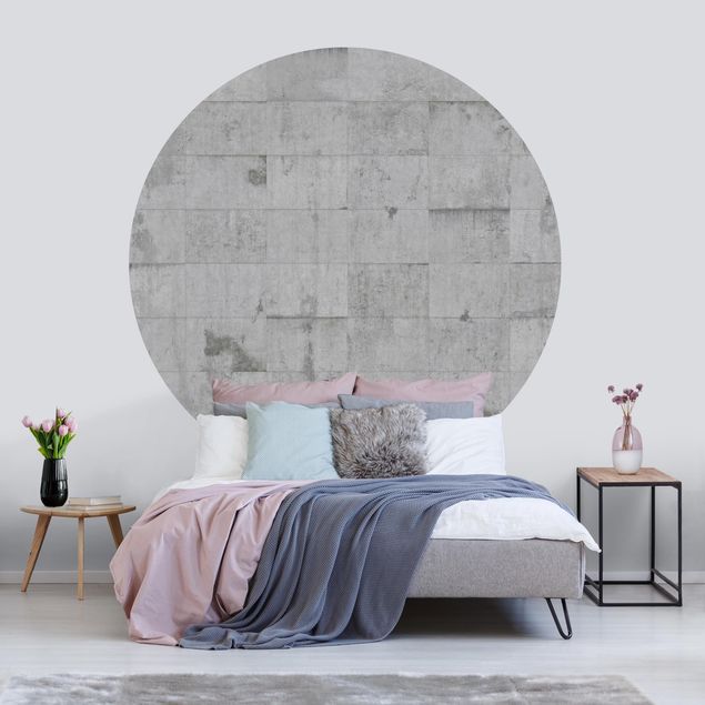 Self-adhesive round wallpaper concrete - Concrete Brick Look Grey