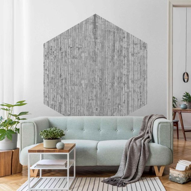 Self-adhesive hexagonal wall mural - Concrete Look Wallpaper With Stripes