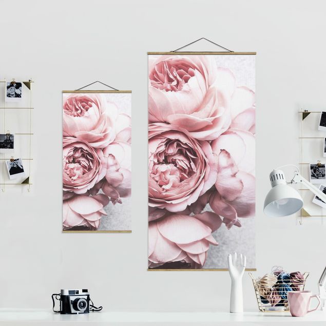 Fabric print with poster hangers - Light Pink Peony Flowers Shabby Pastel