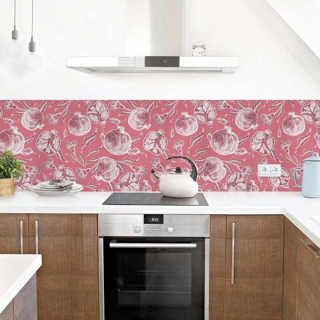 Kitchen wall cladding - Copper Engraving Pomegranates