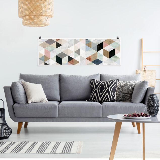 Panoramic poster - Watercolour Mosaic With Triangles I