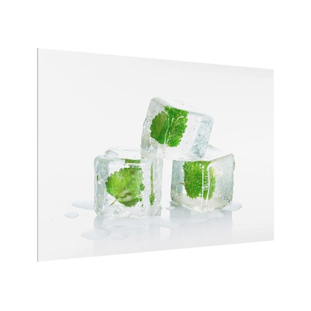Glass Splashback - Three Ice Cubes With Lemon Balm - Landscape 3:4