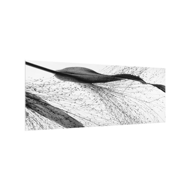 Splashback - Delicate Reed With Subtle Buds Black And White - Panorama 5:2