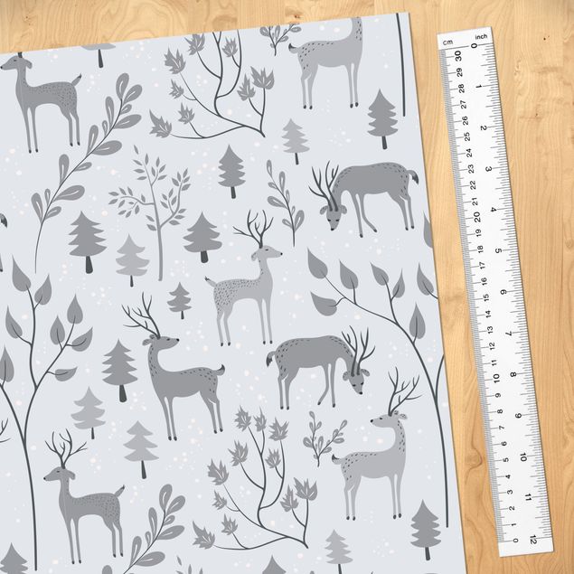 Adhesive film for furniture - Sweet Deer Pattern In Different Shades Of Grey