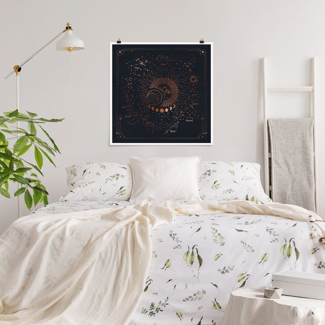 Poster - Astrology Sun Moon And Stars Blue Gold
