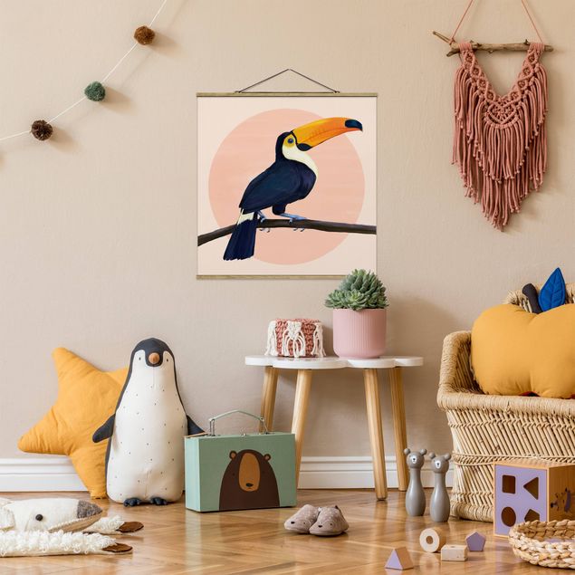 Fabric print with poster hangers - Illustration Bird Toucan Painting Pastel
