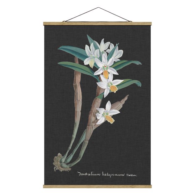 Fabric print with poster hangers - White Orchid On Linen I