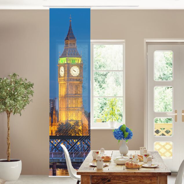 Sliding panel curtains set - Big Ben And Westminster Palace In London At Night