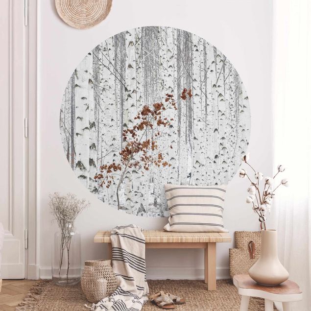 Self-adhesive round wallpaper - Birch Trees In Autumn