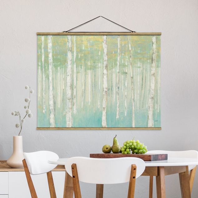 Fabric print with poster hangers - Birch forest at sunrise - Landscape format 4:3