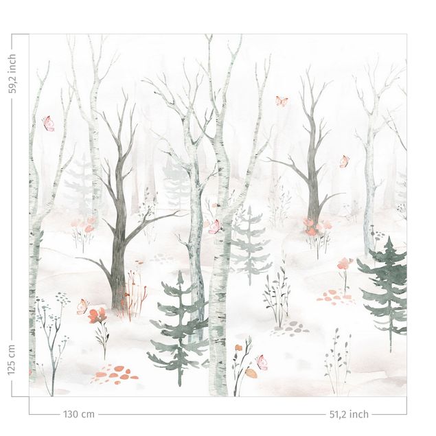 floral drapes Birch forest with poppies