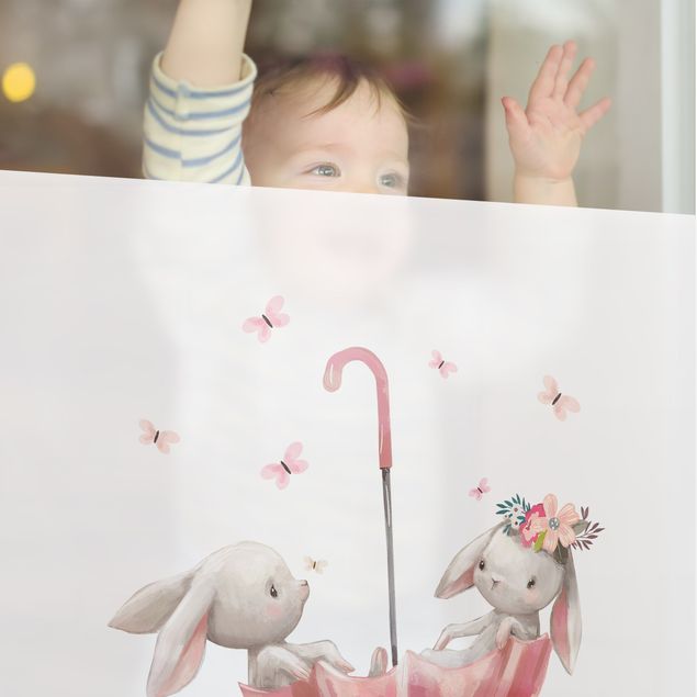 Window decoration - To The Moon Rabbits In Umbrella