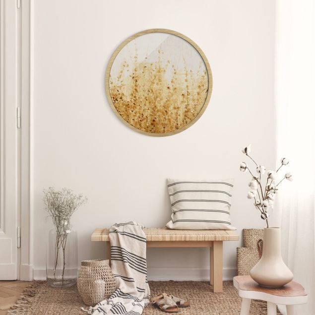 Circular framed print - Field With Leaves In Summer