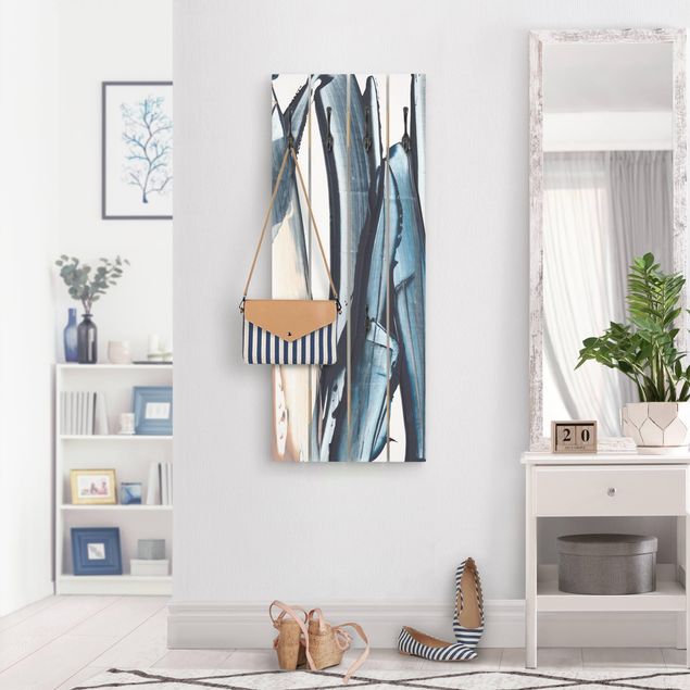 Wooden coat rack - Blue And Beige Stripes