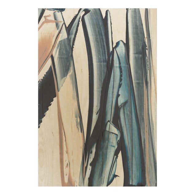 Wood print - Blue And Beige Stripes
