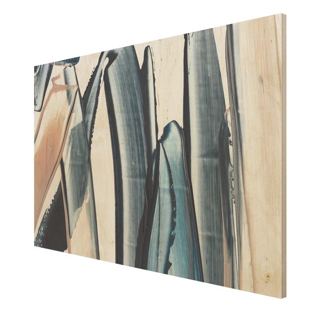 Wood print - Blue And Beige Stripes