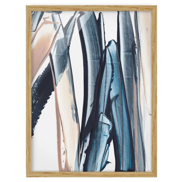 Framed poster - Blue And Beige Stripes