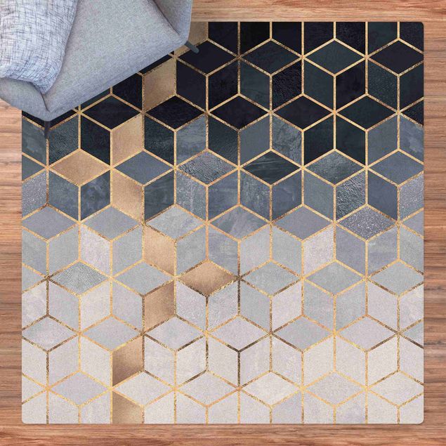 Cork mat - Blue White Golden Geometry - Square 1:1