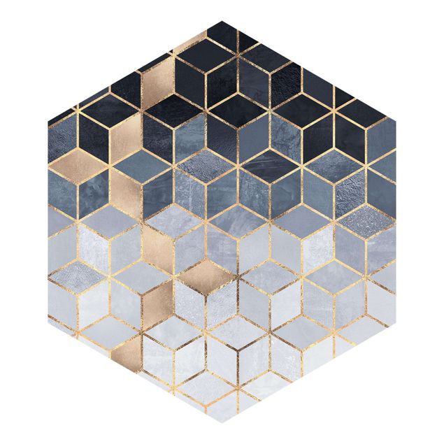 Self-adhesive hexagonal pattern wallpaper - Blue White Golden Geometry