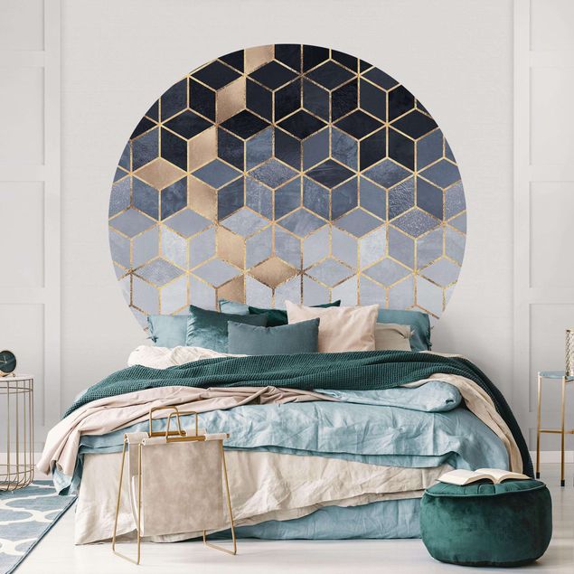 Self-adhesive round wallpaper - Blue White Golden Geometry