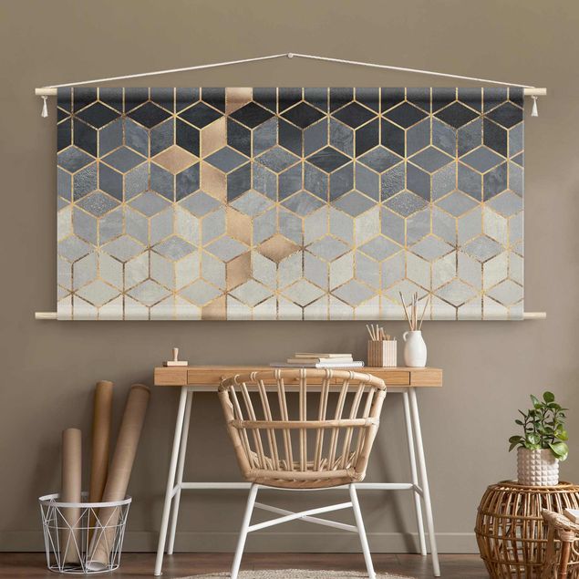 wall hangings Blue White Golden Geometry