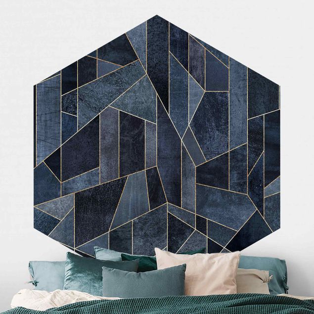 Hexagonal wall mural Blue Geometry Watercolour