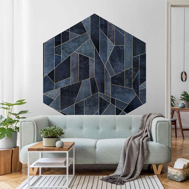 Self-adhesive hexagonal pattern wallpaper - Blue Geometry Watercolour
