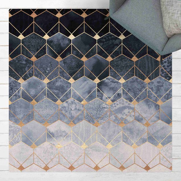 Cork mat - Blue Geometry Golden Art Deco - Square 1:1